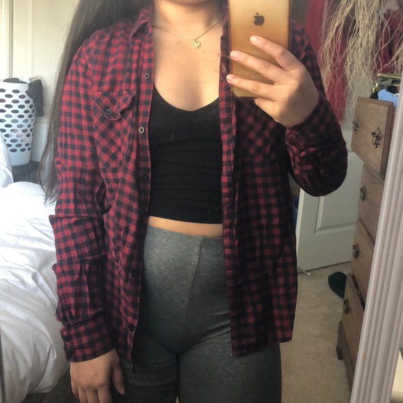 BOGO F21 Classic Red and Black Checkered Flannel - Picture 2 of 6
